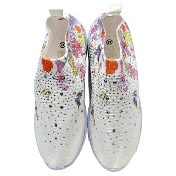 Women's Floral Rhinestone Knit Slip-On Sneakers Size 10.5 Colorful Shoes NWOT - Picture 1 of 13